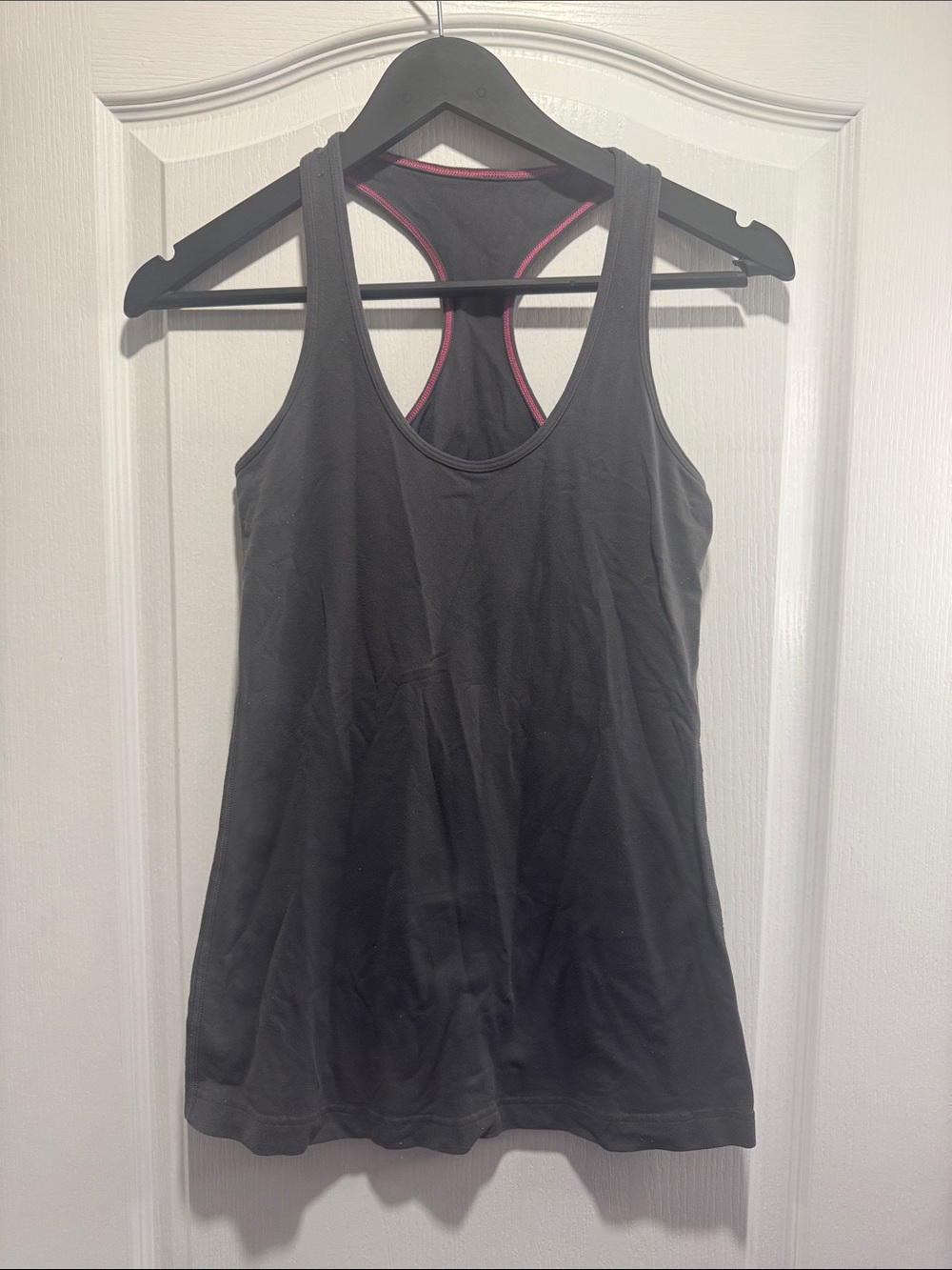 7- Lululemon Dark Gray Racerback Tank Top Pink Accent Stitching Yoga Gym
